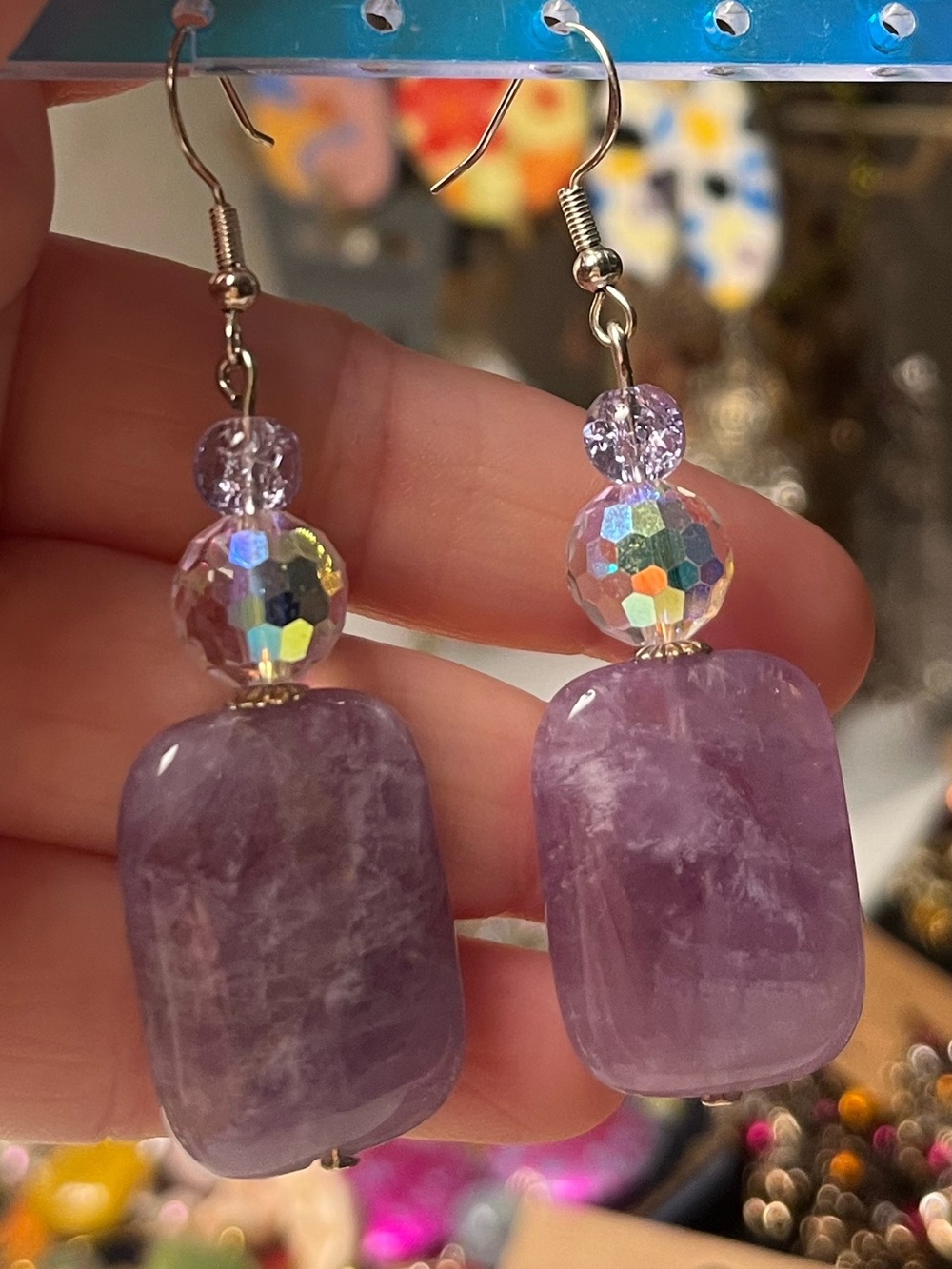 Handmade Amethyst & Crystal Bead Drop Earrings